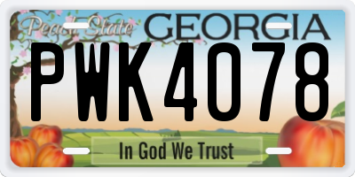 GA license plate PWK4078