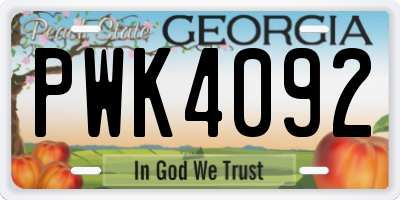 GA license plate PWK4092