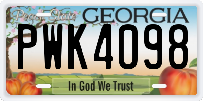 GA license plate PWK4098