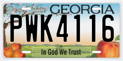 GA license plate PWK4116