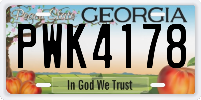 GA license plate PWK4178