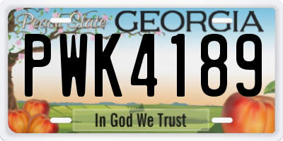 GA license plate PWK4189