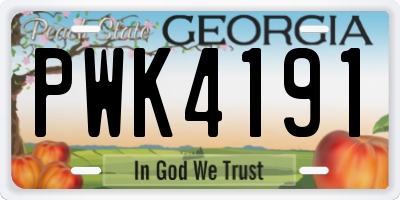 GA license plate PWK4191