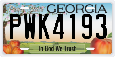GA license plate PWK4193