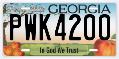 GA license plate PWK4200