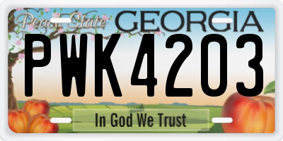 GA license plate PWK4203