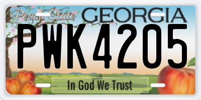 GA license plate PWK4205