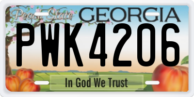 GA license plate PWK4206