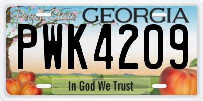 GA license plate PWK4209