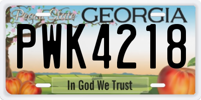 GA license plate PWK4218