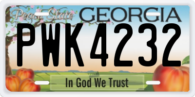 GA license plate PWK4232