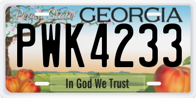GA license plate PWK4233