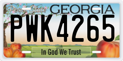 GA license plate PWK4265