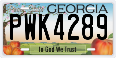 GA license plate PWK4289