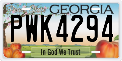 GA license plate PWK4294