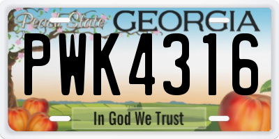 GA license plate PWK4316