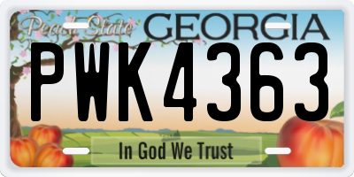 GA license plate PWK4363