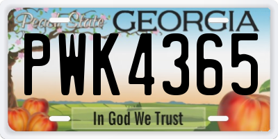GA license plate PWK4365