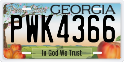 GA license plate PWK4366