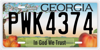 GA license plate PWK4374