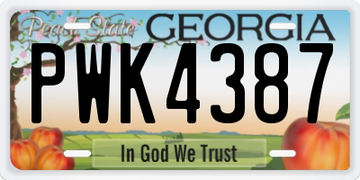 GA license plate PWK4387
