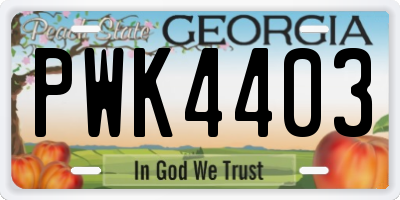 GA license plate PWK4403