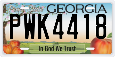 GA license plate PWK4418