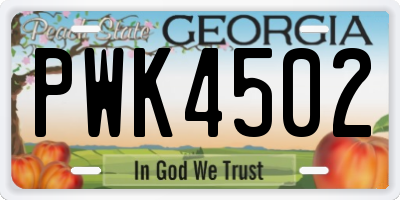 GA license plate PWK4502