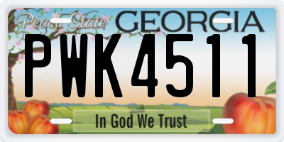 GA license plate PWK4511