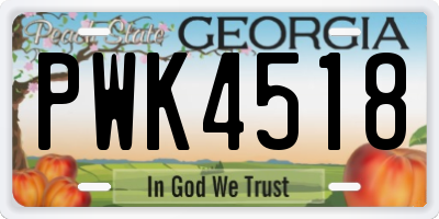 GA license plate PWK4518