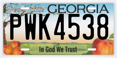 GA license plate PWK4538