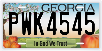 GA license plate PWK4545