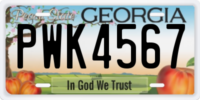 GA license plate PWK4567