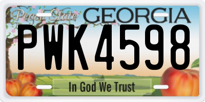 GA license plate PWK4598