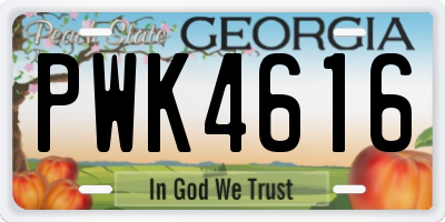 GA license plate PWK4616