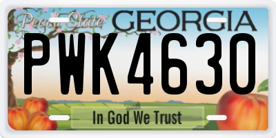 GA license plate PWK4630