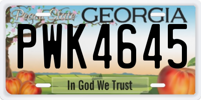 GA license plate PWK4645