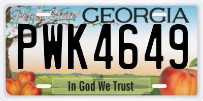 GA license plate PWK4649