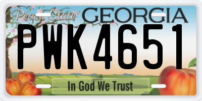 GA license plate PWK4651
