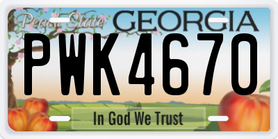 GA license plate PWK4670