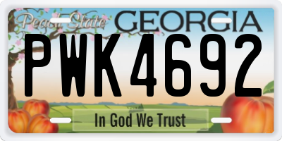 GA license plate PWK4692
