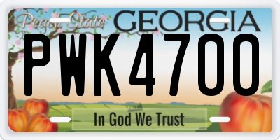 GA license plate PWK4700
