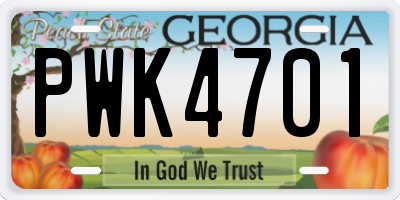 GA license plate PWK4701