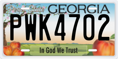 GA license plate PWK4702