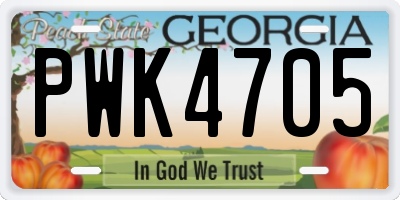 GA license plate PWK4705