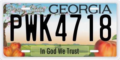 GA license plate PWK4718