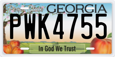 GA license plate PWK4755