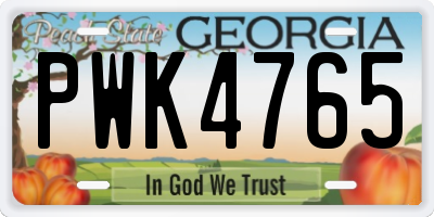 GA license plate PWK4765