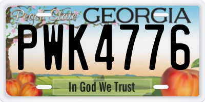 GA license plate PWK4776