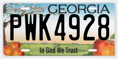 GA license plate PWK4928